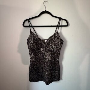 Silver and Black Floral Pattern Spaghetti Top